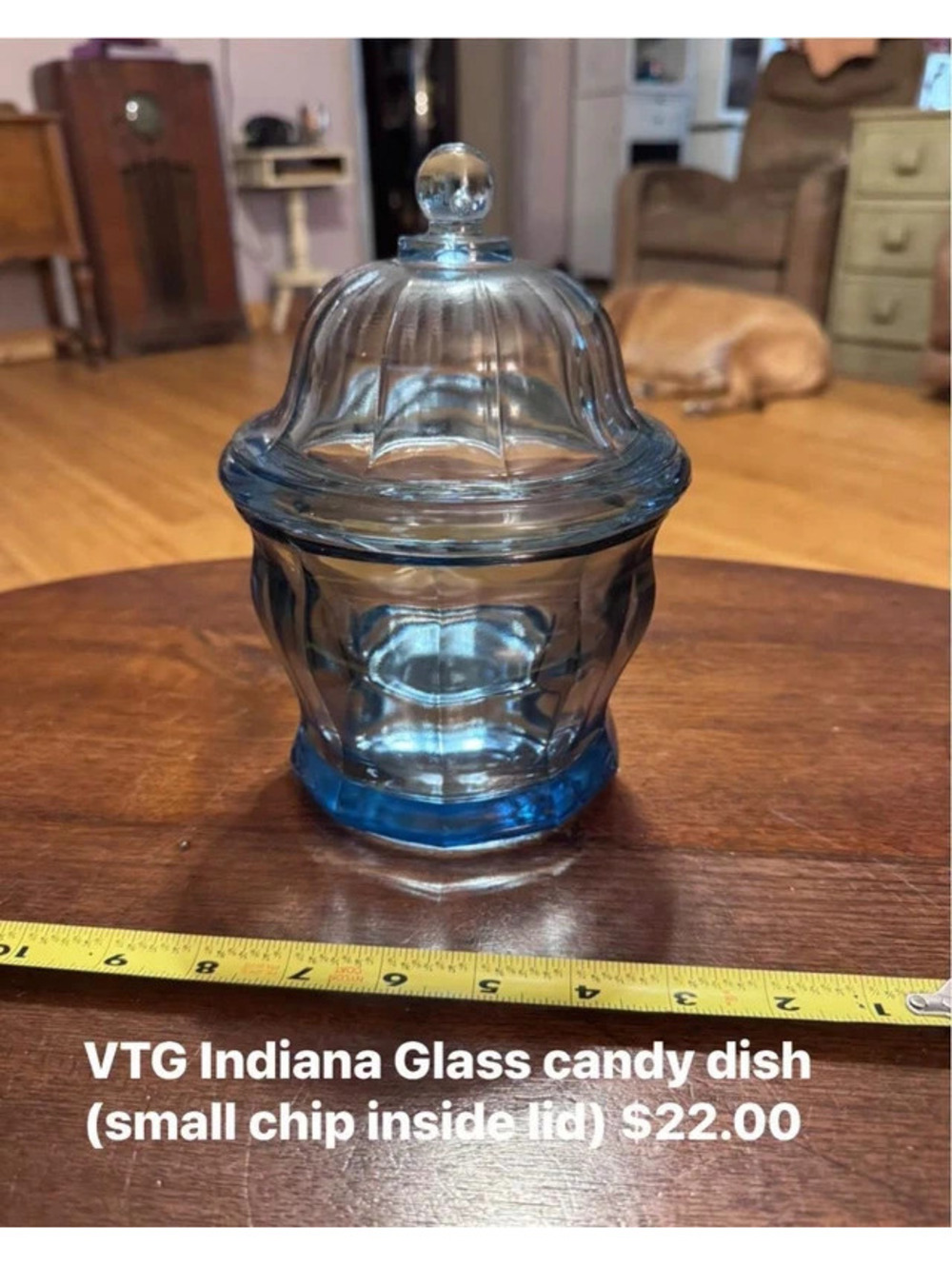 VTG Indiana Glass Aqua Blue Lidded Jar